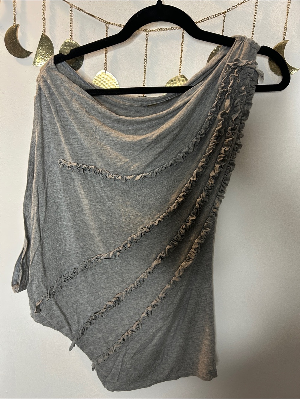 Off Shoulder Ruffled Grey Top